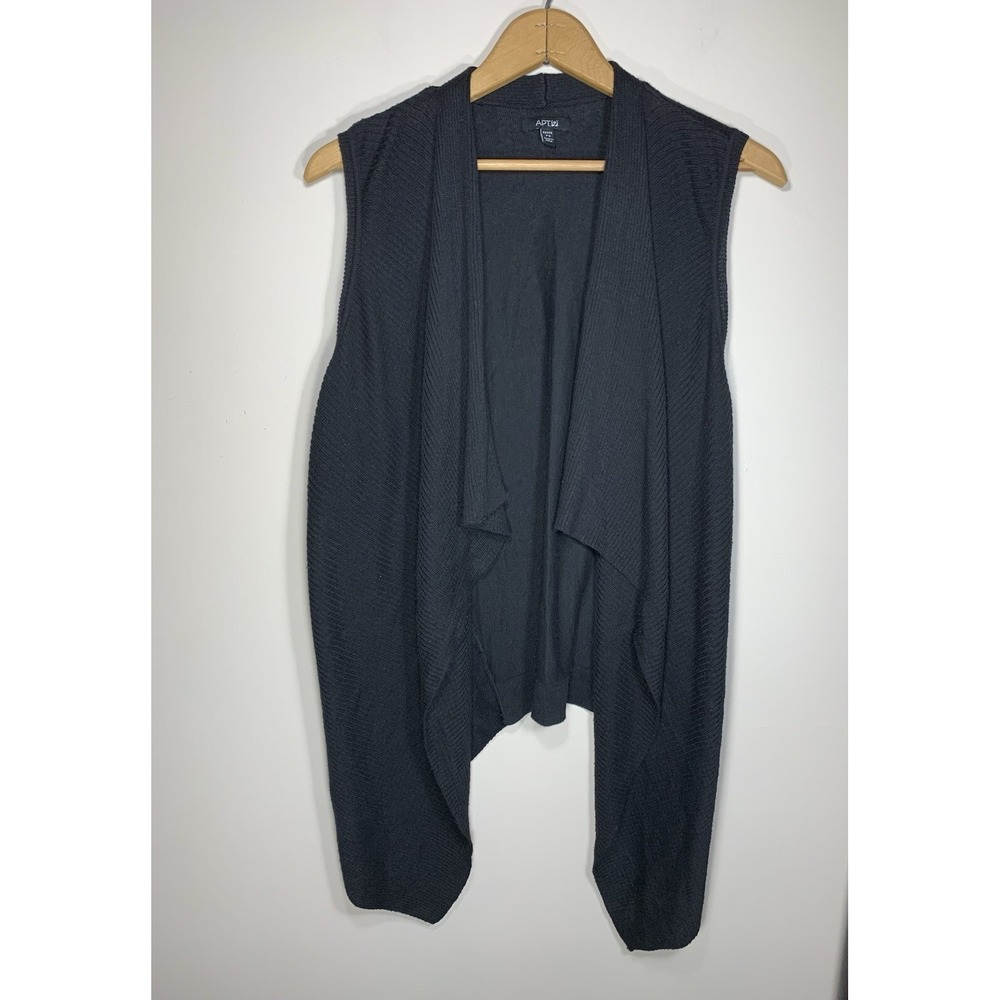 Apt. 9 Sweater Vest Womens Petite Small Black Ribbed Knit Waterfall Cotton Blend